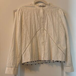 White Embroidered fringe beaded Women's Top